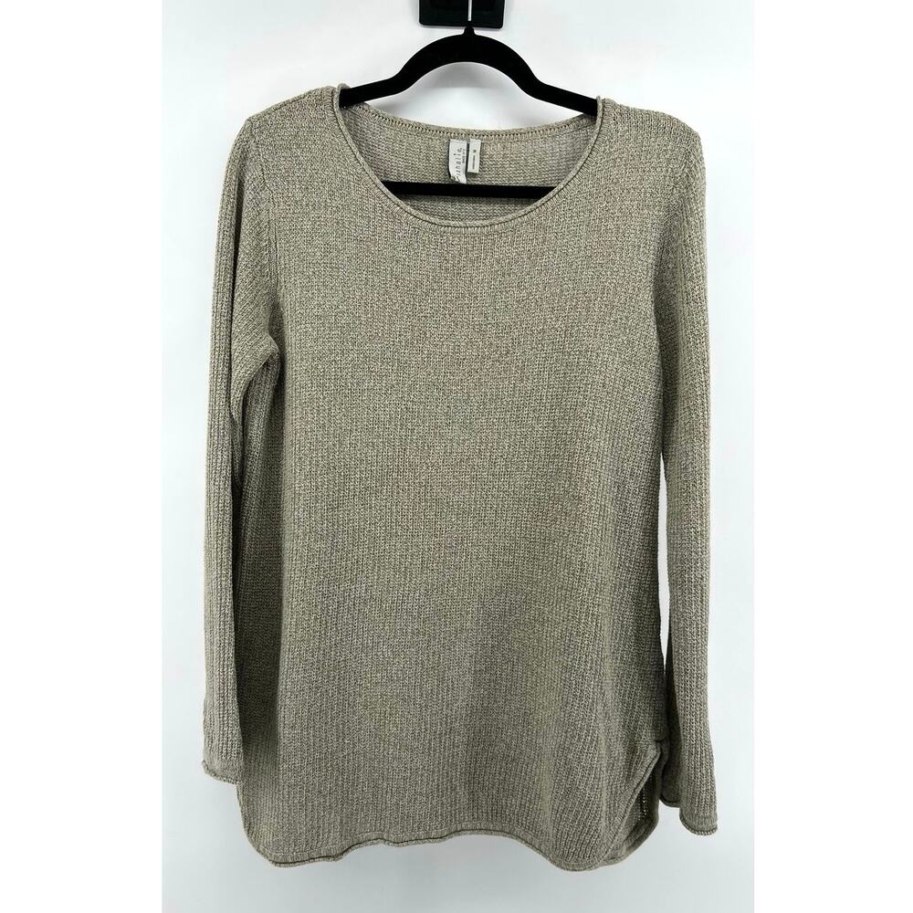 Sahalie Linen Cotton Knit Sweater Women's Size M Green Coastal Boho Resort